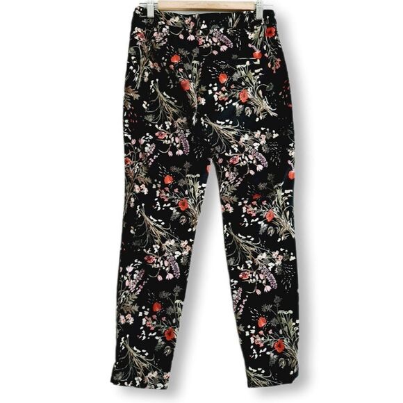 H&M | Cigarette Straight Slim Floral Crop Trousers Black Sz 6 - Picture 6 of 10